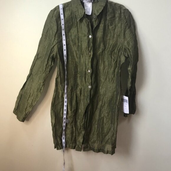 Olsen Y2K NEW Long Duster Tunic Shirt Crinkled Cotton Jacket Minimalist Button 8 - Picture 16 of 16